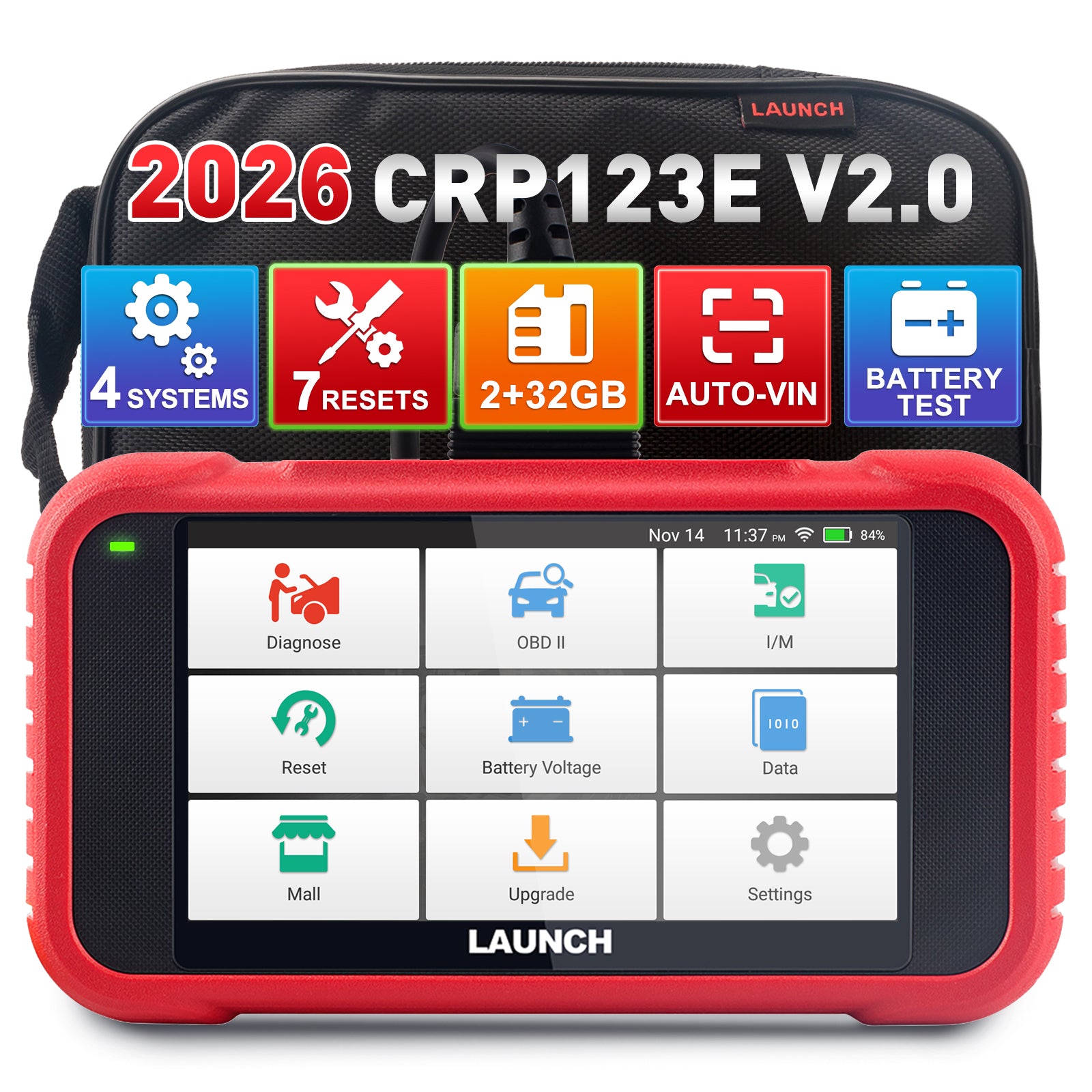 2026 Upgraded LAUNCH CRP123E V2.0 OBD2 Scanner – Diagnostic Tool for Engine, ABS, SRS, Transmission with 7 Reset Functions: Oil, Throttle, SAS, BMS, EPB, DPF, ABS Bleeding, Battery Test, FCA SGW, Lifetime Free Update