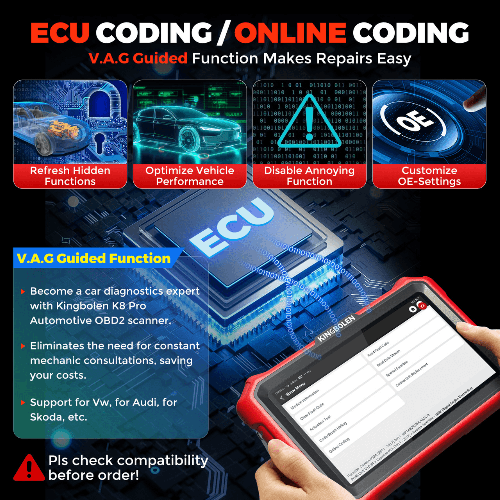 KINGBOLEN K8 PRO:OE-LEVEL Car Diagnostic Tool with Lifetime Free Updates, Bluetooth 8" Wireless Scanner, ECU Coding, Bi-Directional, 34+ Reset, CANFD, DOIP, FCA AutoAuth