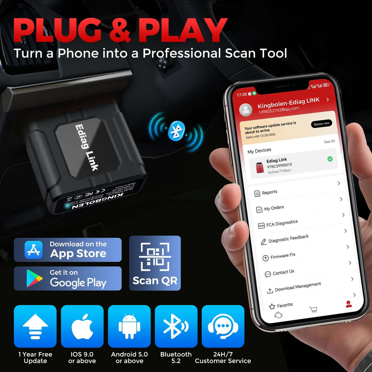 KINGBOLEN Ediag Link:All-System Diagnostic Tool with Bi-Directional Control & CAN FD/FCA Support