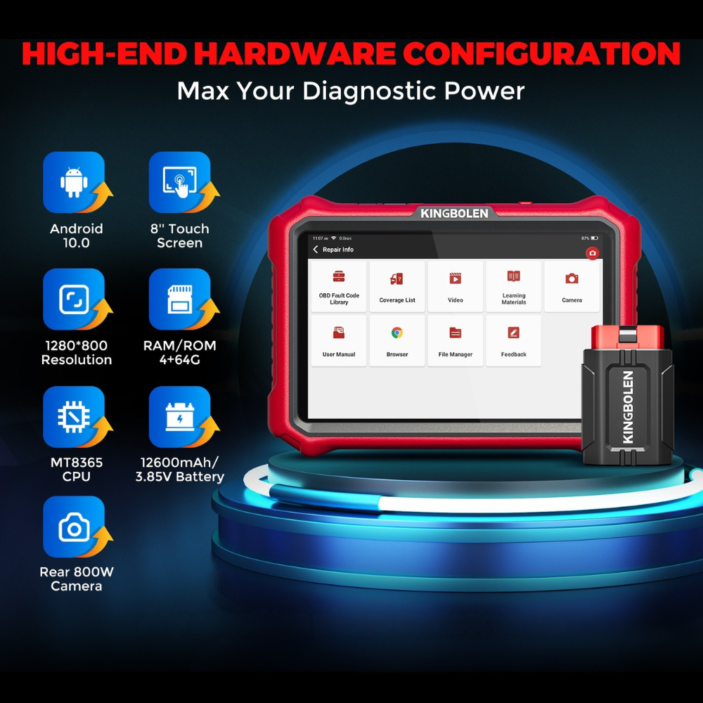 KINGBOLEN K8 PRO OE-LEVEL Car Diagnostic Tool with Lifetime Free Updates, Bluetooth 8" Wireless Scanner, ECU Coding, Bi-Directional, 34+ Reset, CANFD, DOIP, FCA AutoAuth