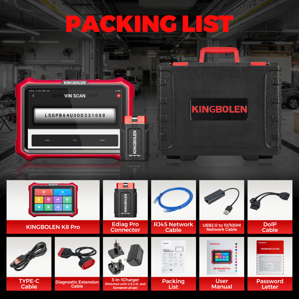 KINGBOLEN K8 PRO OE-LEVEL Car Diagnostic Tool with Lifetime Free Updates, Bluetooth 8" Wireless Scanner, ECU Coding, Bi-Directional, 34+ Reset, CANFD, DOIP, FCA AutoAuth