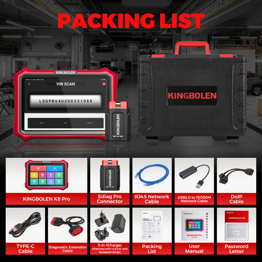 KINGBOLEN K8 PRO:OE-LEVEL Car Diagnostic Tool with Lifetime Free Updates, Bluetooth 8" Wireless Scanner, ECU Coding, Bi-Directional, 34+ Reset, CANFD, DOIP, FCA AutoAuth