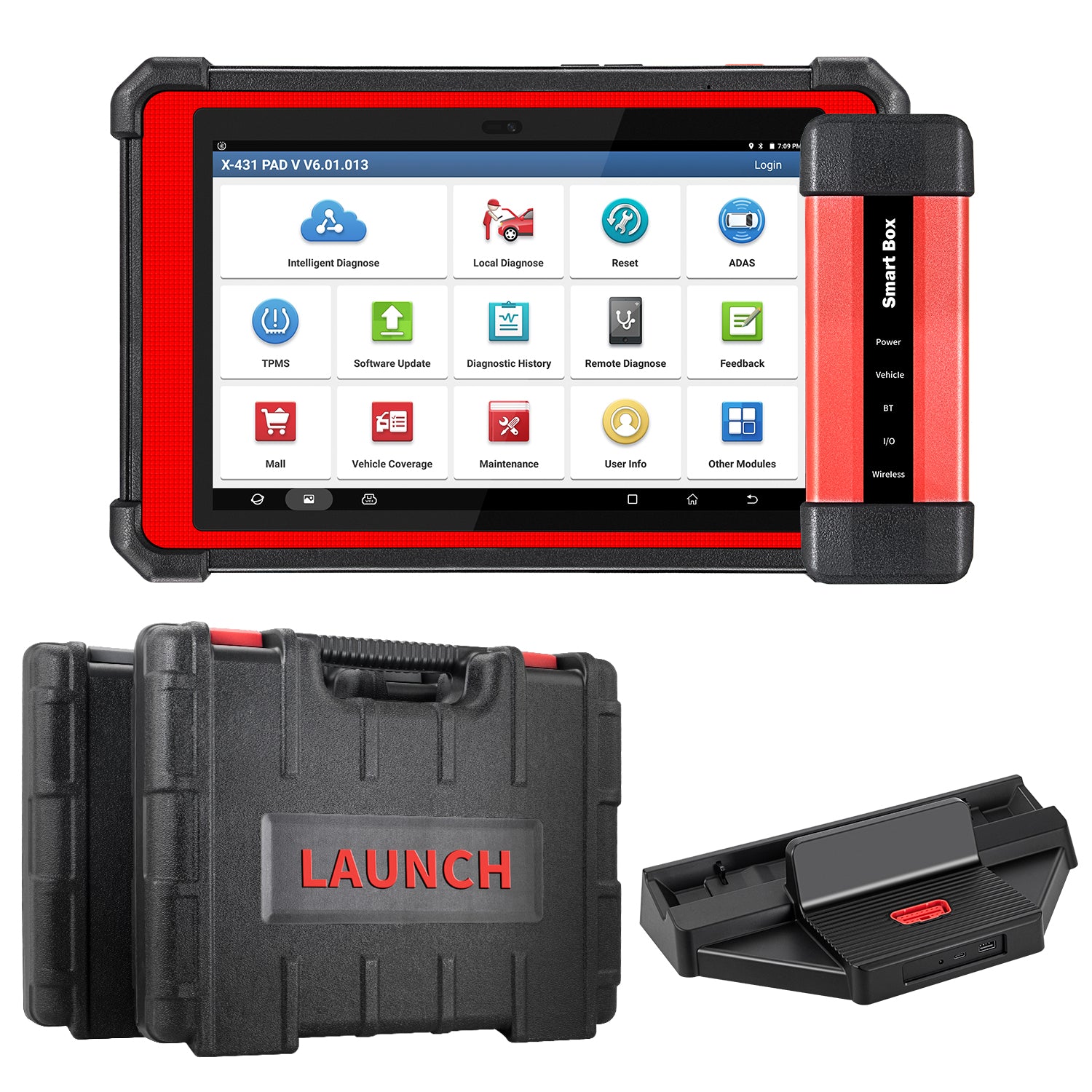 Launch X431 PAD V Smartbox 2025 – Full System Diagnostic Scanner with Bi-Directional Control, J2534/D-PDU/RP1210, CAN FD & DOIP Support, ECU Coding, Topology Mapping – Compatible with Heavy-Duty Trucks & EVs, 60+ Reset Functions