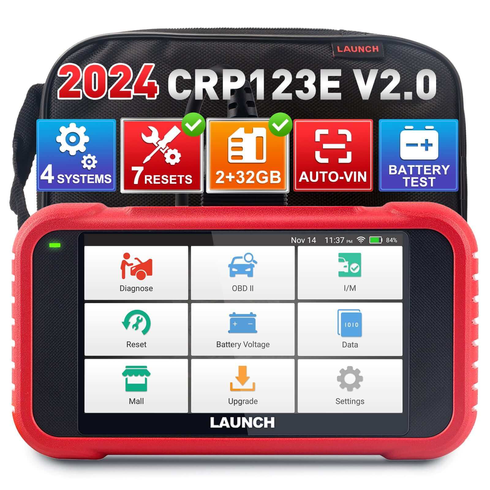 2025 Upgraded LAUNCH CRP123E V2.0 OBD2 Scanner – Diagnostic Tool for Engine, ABS, SRS, Transmission with 7 Reset Functions: Oil, Throttle, SAS, BMS, EPB, DPF, ABS Bleeding, Battery Test, FCA SGW, Lifetime Free Updates