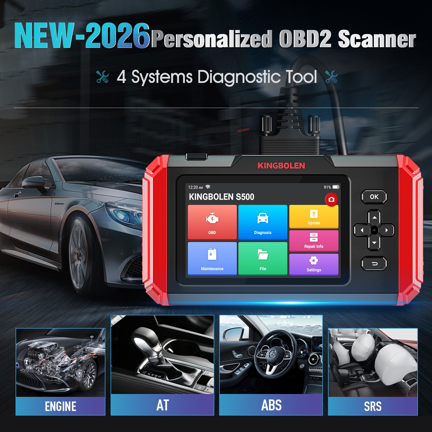 KINGBOLEN® S500 S600 S800 4 Systems OBD2 Scanner with Reset Functions