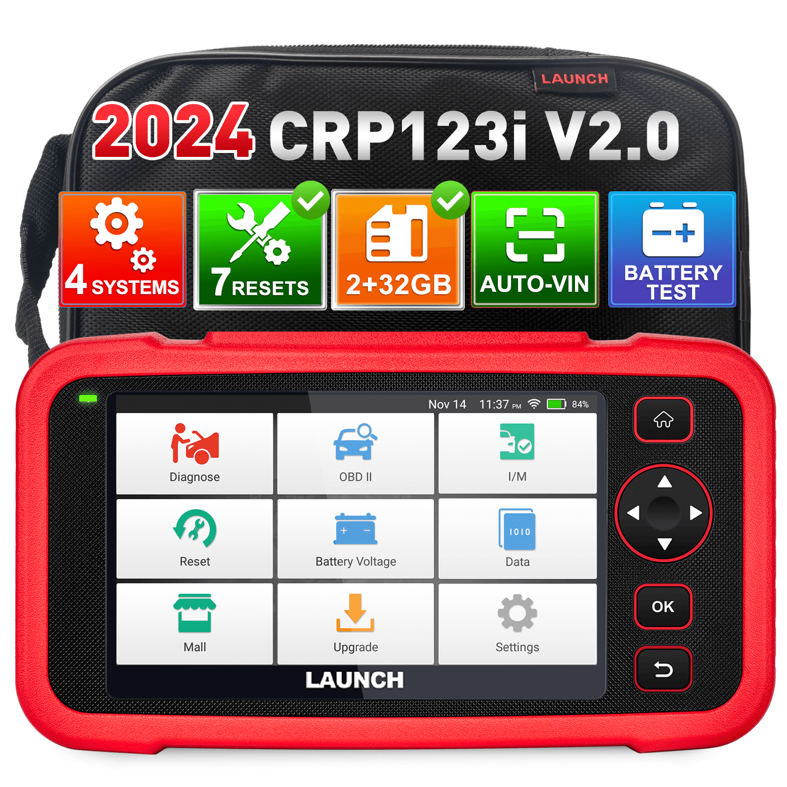 2025 LAUNCH CRP123i V2.0 Elite OBD2 Scanner – Engine/ABS/SRS/Transmission Diagnostic Tool with 7 Reset Functions, Battery Test, FCA SGW, Free Lifetime Updates