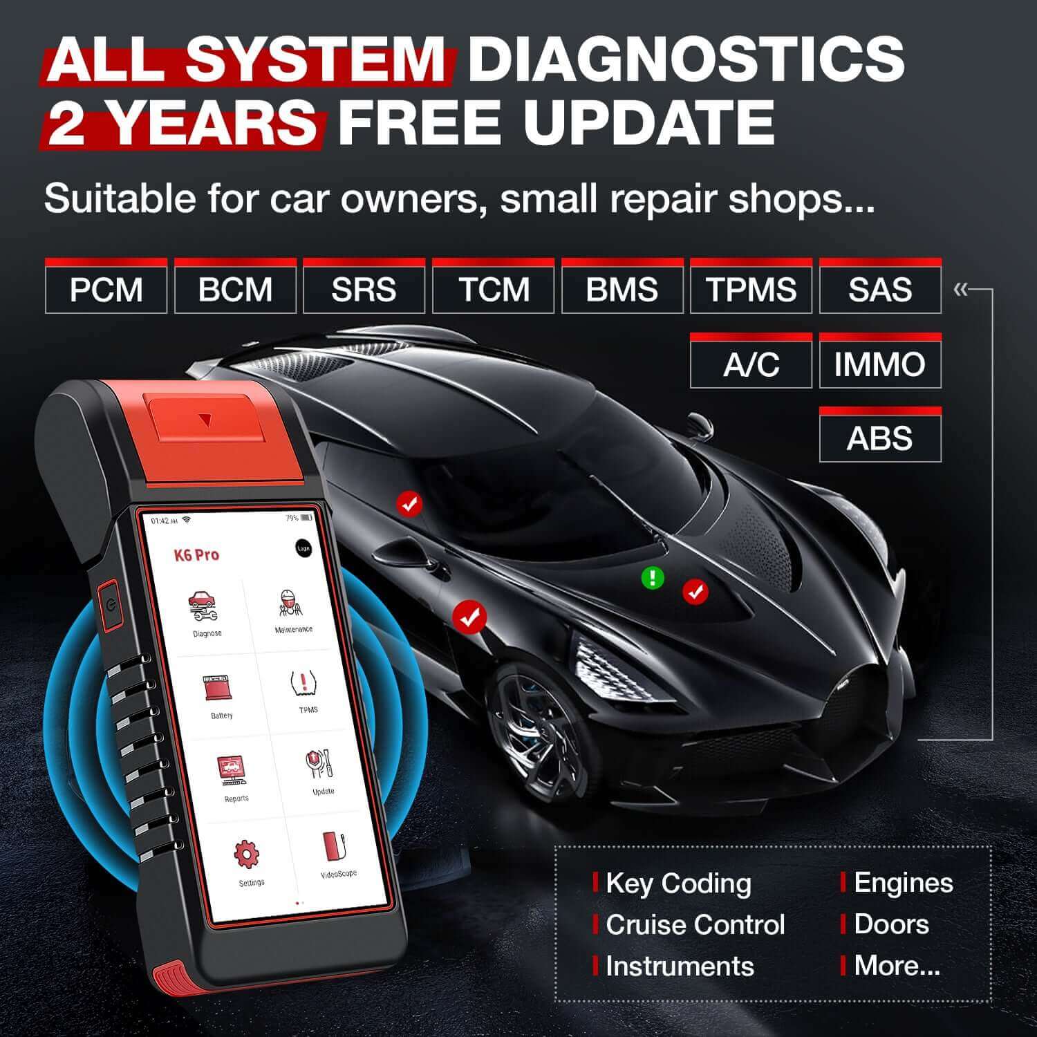 KINGBOLEN® K6 PRO All Systems Battery Tester TPMS Printer Diagnostic Scanner with 2 Years Free update K7 upgrate version