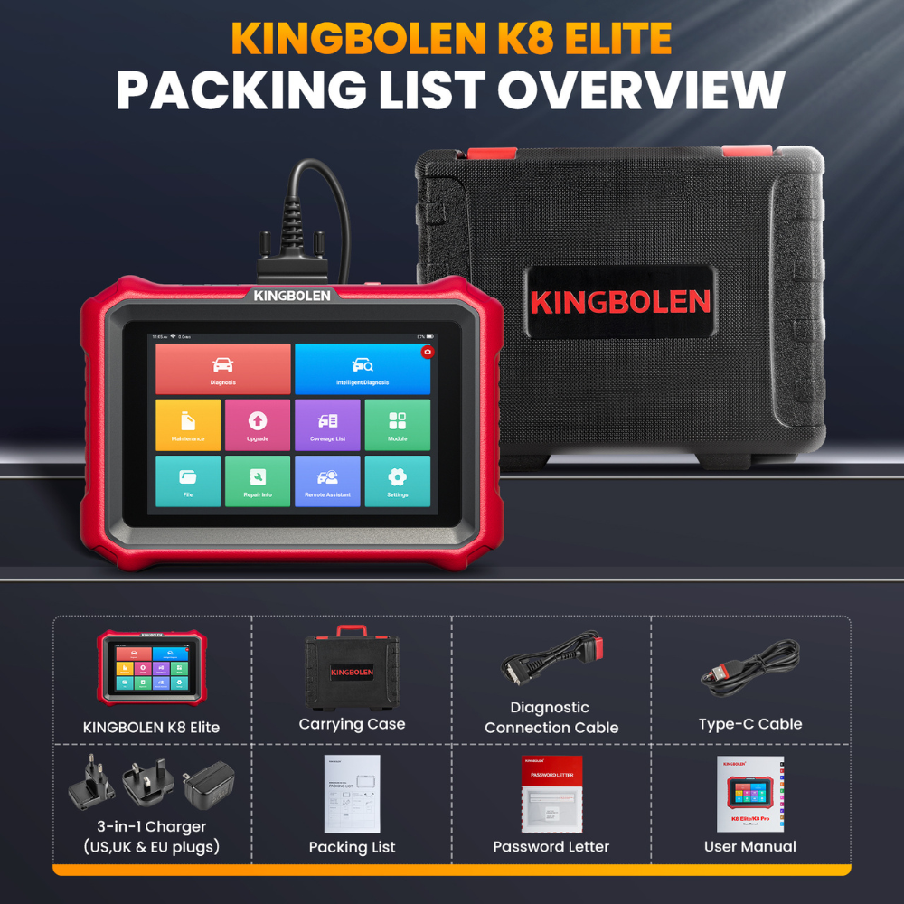 KINGBOLEN K8 Elite OBD2 Scanner with Lifetime Free Updates, 8" Wireless Diagnostic Tool, ECU Coding, Bi-Directional, 34+ Reset, CANFD, DOIP, FCA AutoAuth