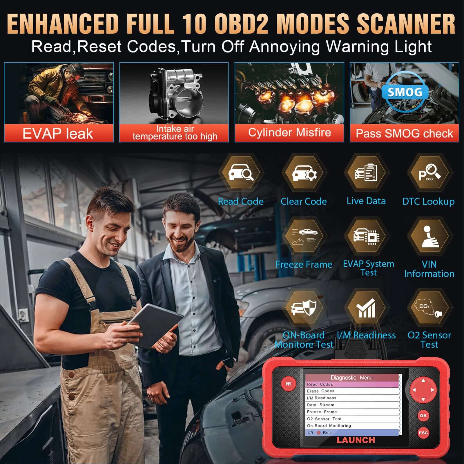 LAUNCH CRP123 V2.0 Plus OBD2 Scanner – 2025 New Diagnostic Tool for Full system diagnose with Oil Reset, Throttle & SAS Relearn, Lifetime Free Updates