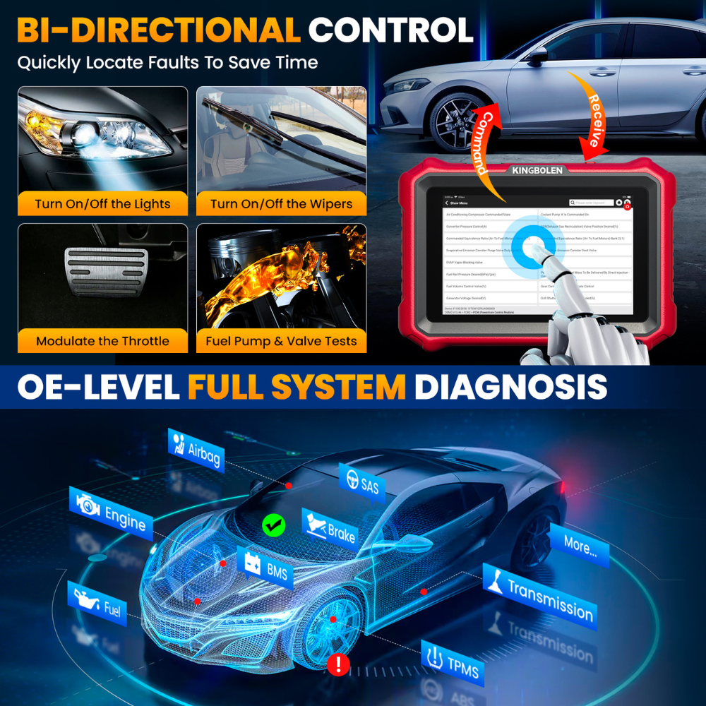 KINGBOLEN K8 Elite OBD2 Scanner with Lifetime Free Updates, 8" Wireless Diagnostic Tool, ECU Coding, Bi-Directional, 34+ Reset, CANFD, DOIP, FCA AutoAuth