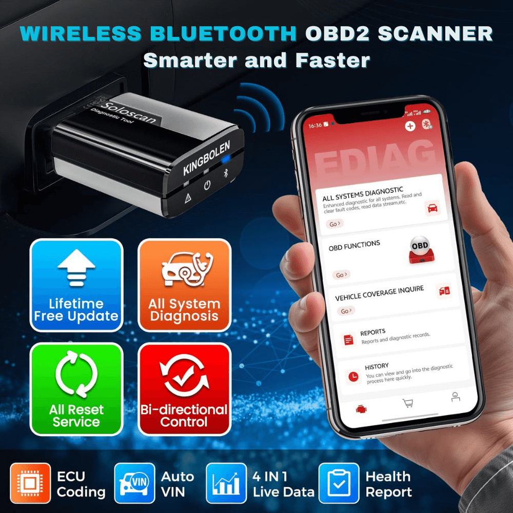 KINGBOLEN SOLOSCAN OBD2 Bluetooth Scanner for Toyota & Lexus – Lifetime Free Updates, Bi-Directional Control, ECU Coding & Full System Diagnostics
