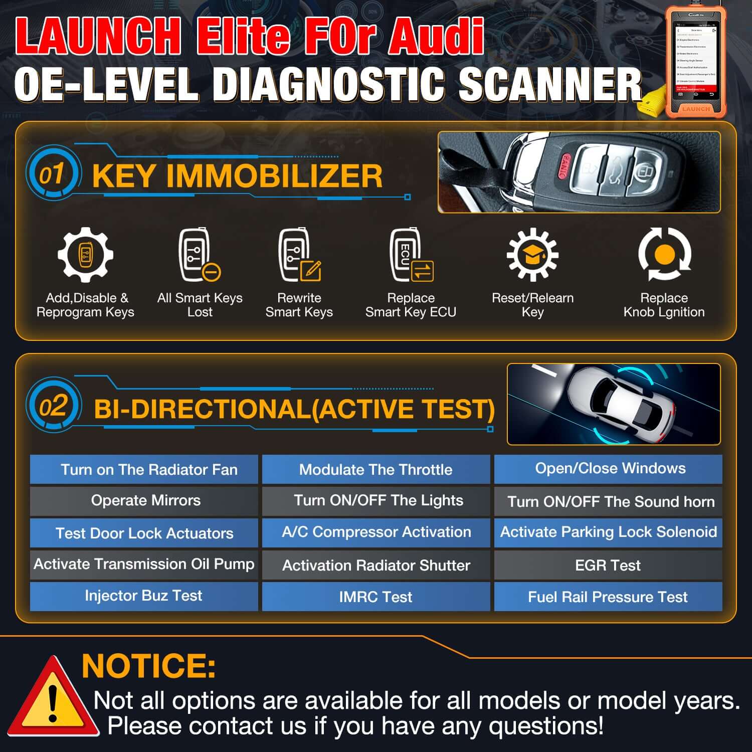 LAUNCH X431 Creader Elite For VW Audi Car Full System Bi directional Diagnostic Scanner OBD2 Code Reader(Support Volkswagen, Audi, Bentley, Skoda, Bugatti, Lamborghini, Seat)