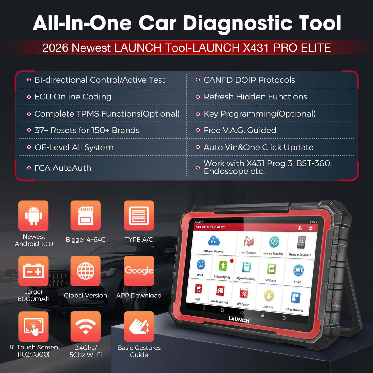 LAUNCH X431 PRO Elite Diagnostic Tool | Bi-Directional OBD2 Scanner with 2 Years Update