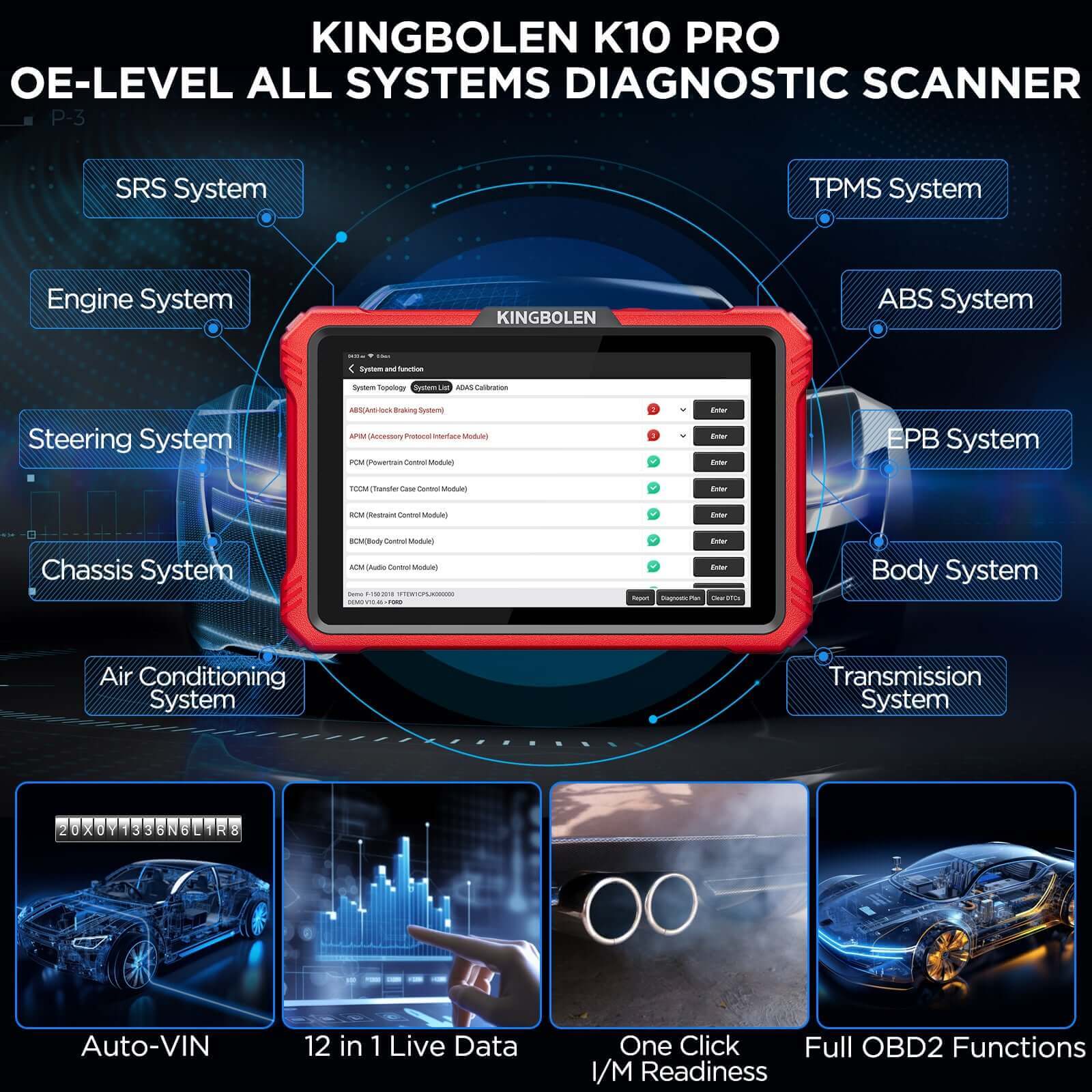 2025 Kingbolen K10 Elite CANFD&Doip Obd2 Scanner 40+ Resets All System Car Diagnostic Tools With ECU Coding Active Test Guide Function