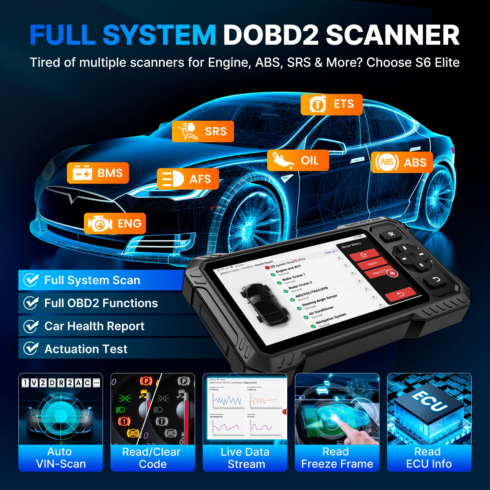 {Beat The 'Zon Prices}KINGBOLEN S6 ELITE 2025 Free Updates Full System Bi-Directional OBD2 Scanner