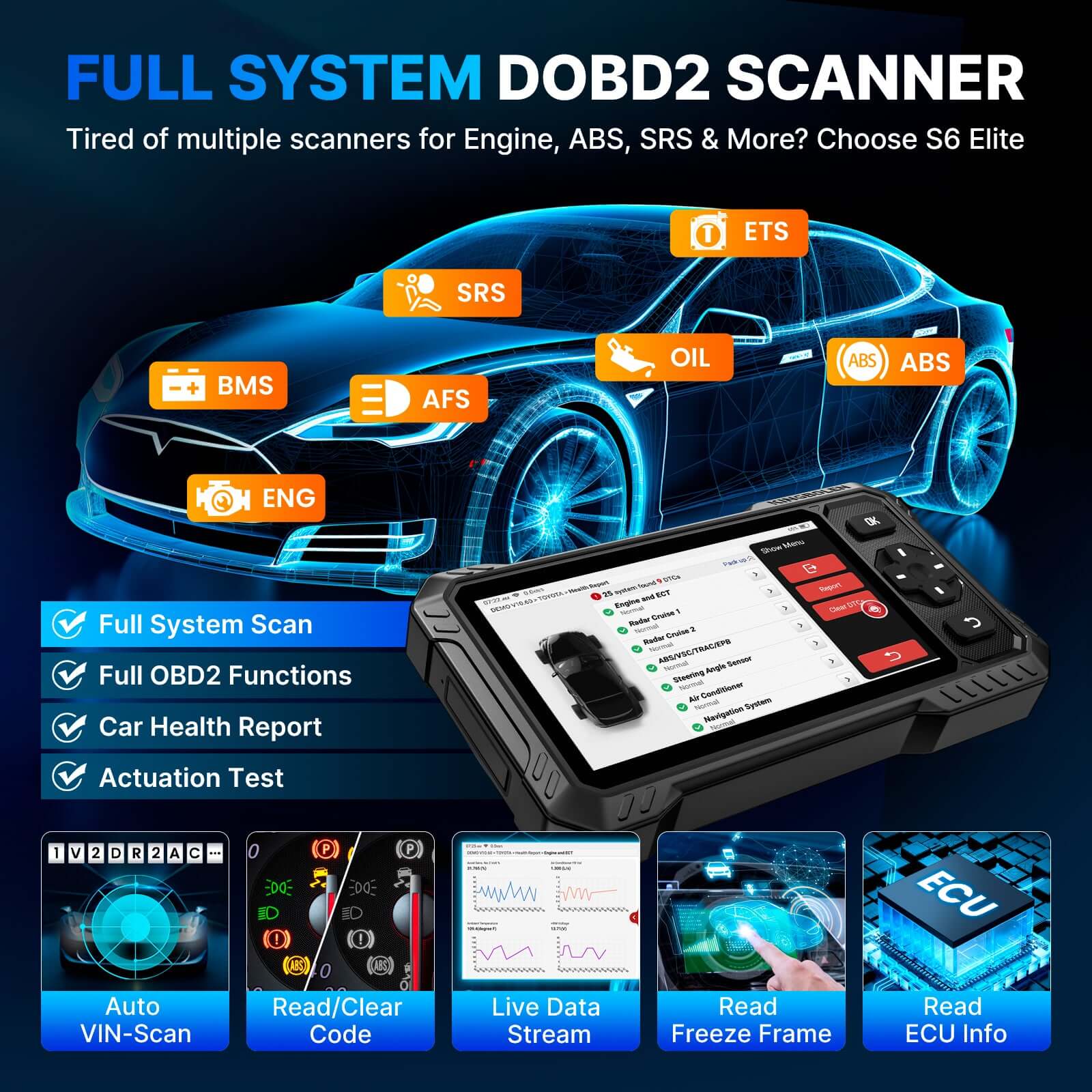 KINGBOLEN S6 ELITE Free Updates Full System Bi-Directional OBD2 Scanner