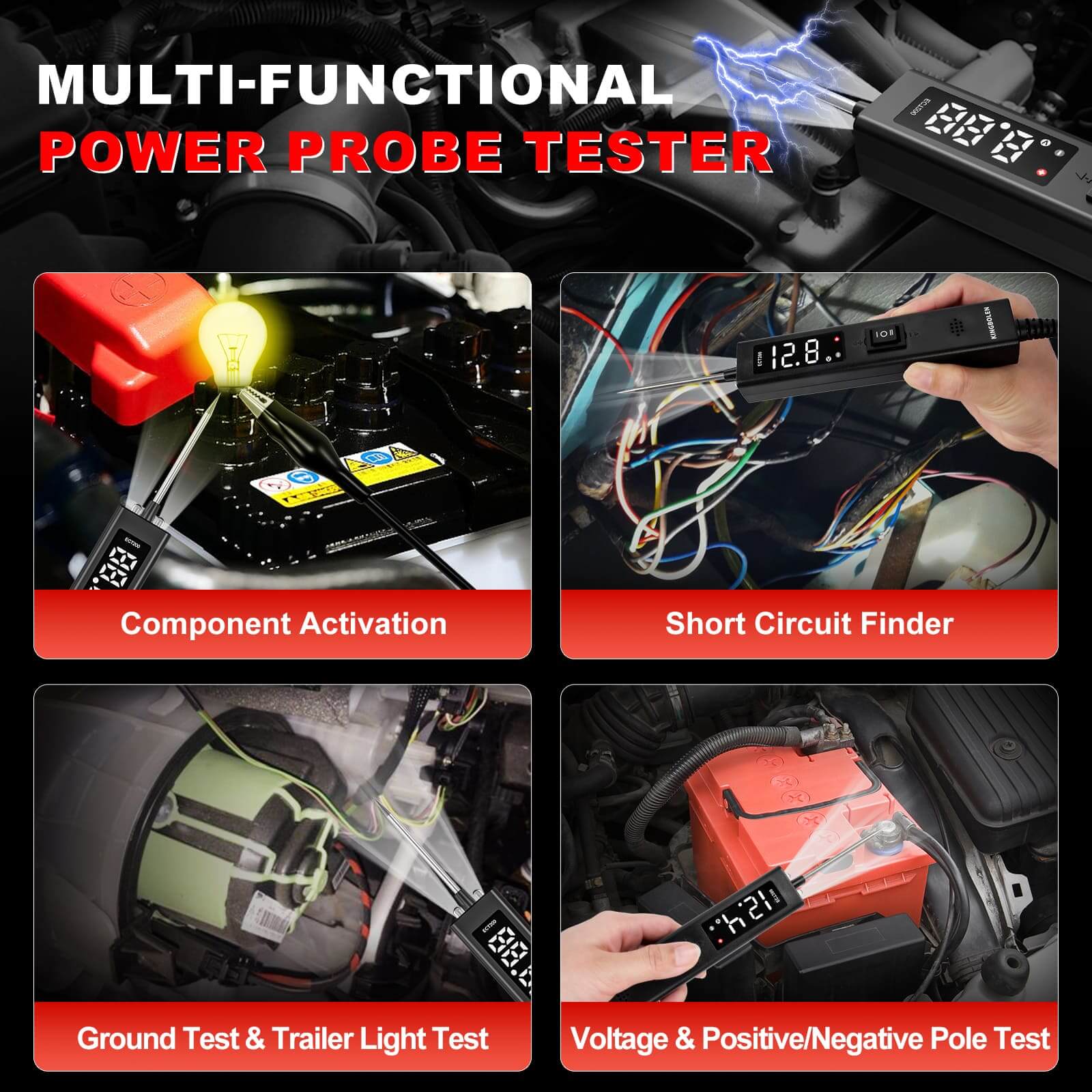 KINGBOLEN ECT200 12V&24V Car Battery Tester Maximum 8A With LED Screen Battery Analyzer