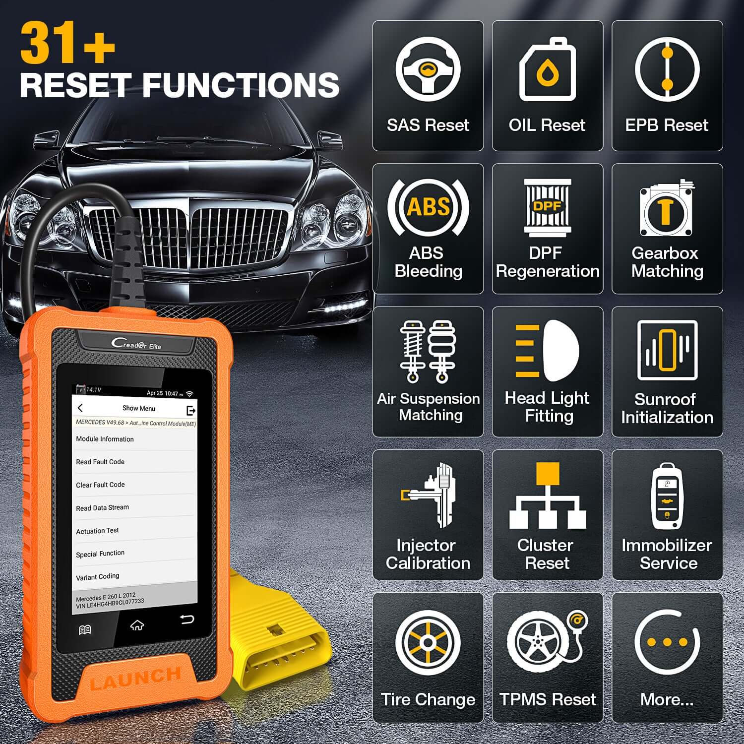 LAUNCH X431 Creader Elite for Mercedes Benz Bi directional Diagnostic Tool Full System OBD2 Code Reader(Support Mercedes-Benz, Maybach, SPRINTER)