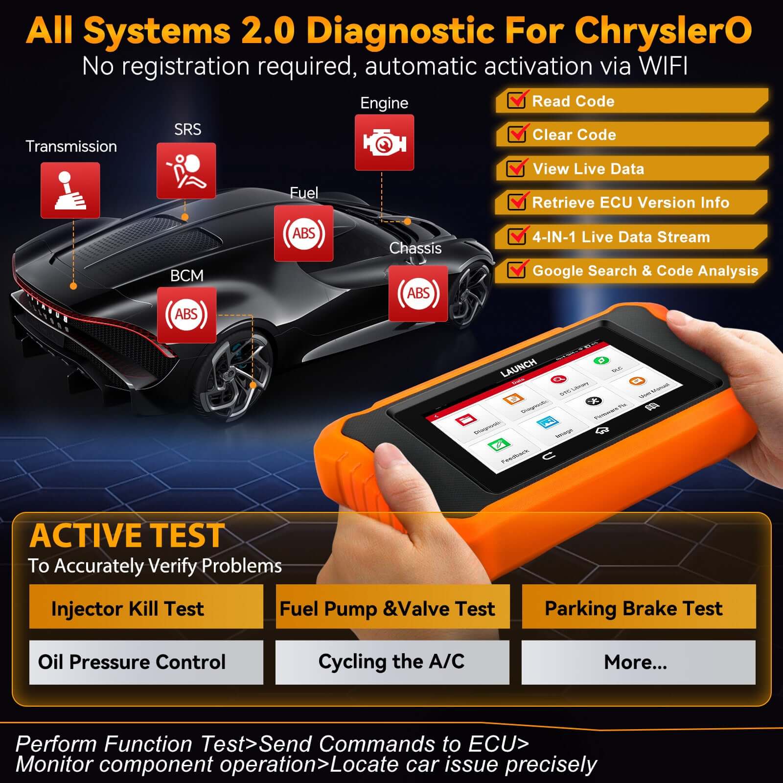 LAUNCH X431 Creader Elite 2.0 for CHRYSLER Bi directional Diagnostic Tool (Support Chrysler/Dodge/Jeep)