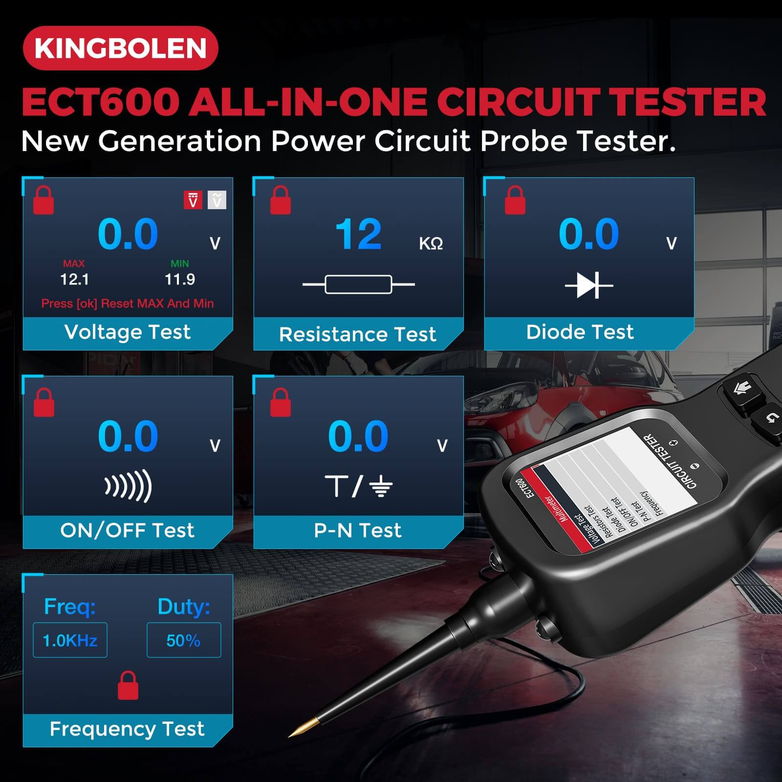 KINGBOLEN ECT600 12/24V Car Battery Tester Multi-function Battery Analyzer 0-80V DC With 10m Extension Cord