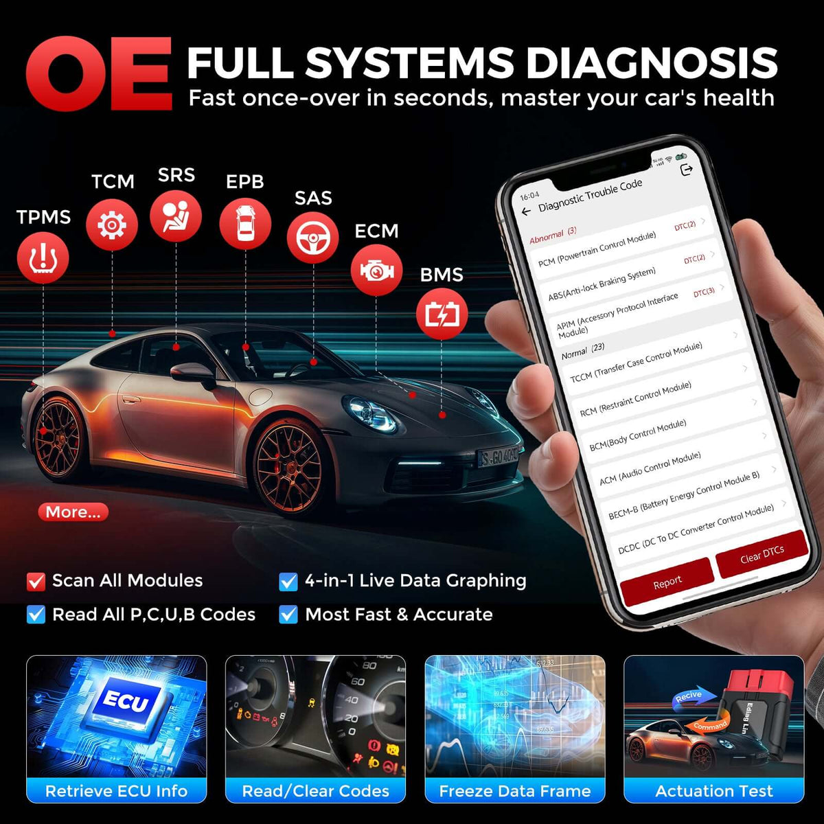 KINGBOLEN Ediag Link:All-System Diagnostic Tool with Bi-Directional Control & CAN FD/FCA Support
