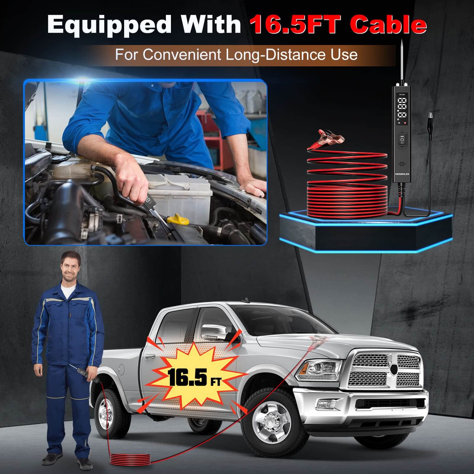 KINGBOLEN ECT200 12V&24V Car Battery Tester Maximum 8A With LED Screen Battery Analyzer