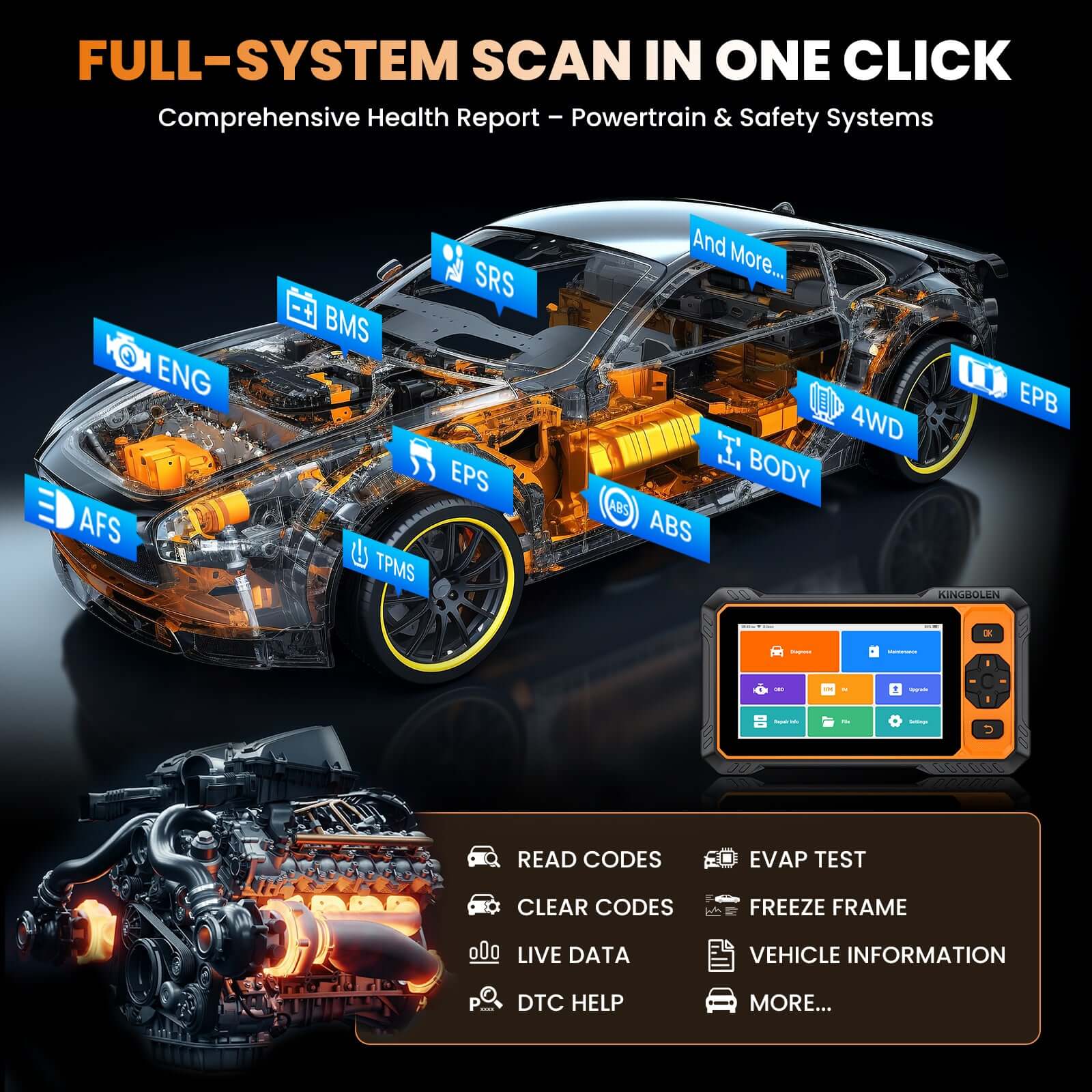 KINGBOLEN S6 Pro Bi-directional Scan Tool with 20 Resets | Lifetime Free Update
