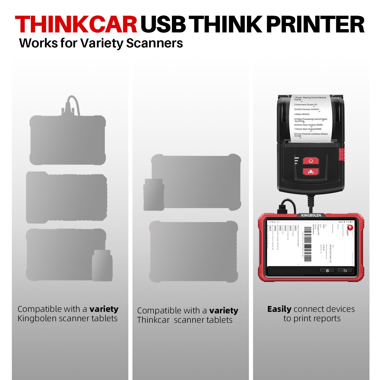 Thinkcar USB Printer for Thinktool & Kingbolen Tablet OBD2 Scanner – Plug and Play Diagnostic Report Printer with 1 Roll of Paper