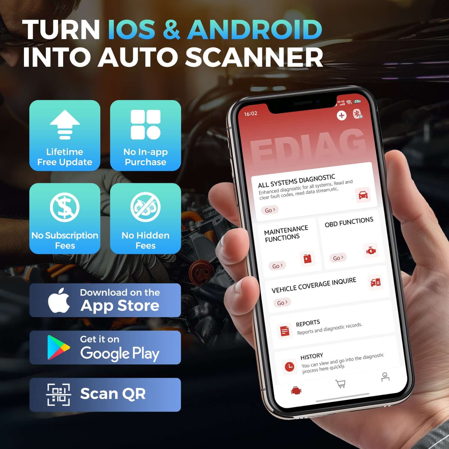 KINGBOLEN EDIAG ELITE Free Update CANFD&FCA All System Diagnostic Tool Bidirectional Test OBD2 Scanner