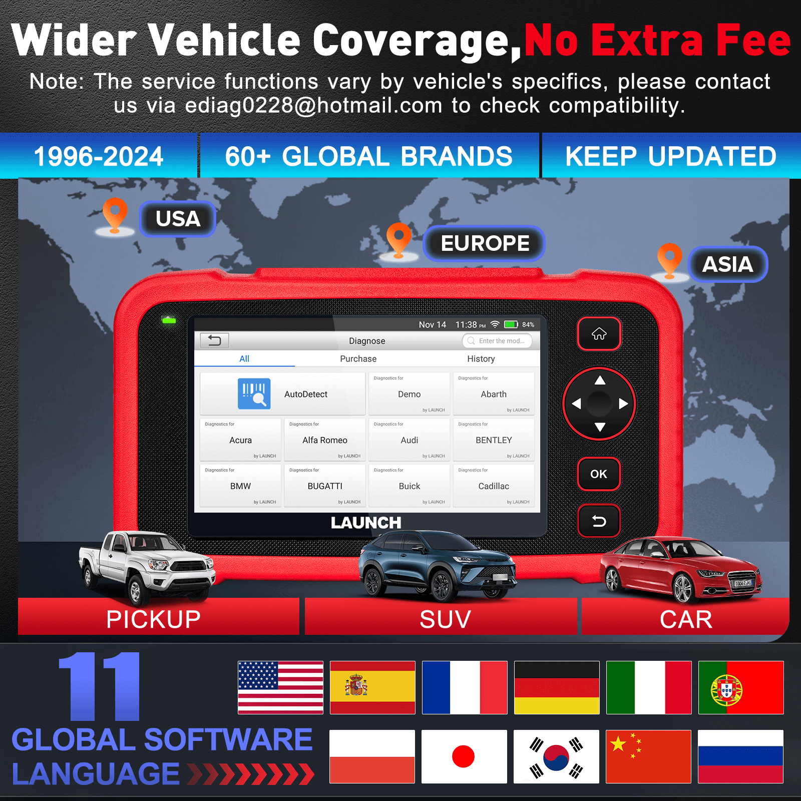 2025 LAUNCH CRP123i V2.0 Elite OBD2 Scanner – Engine/ABS/SRS/Transmission Diagnostic Tool with 7 Reset Functions, Battery Test, FCA SGW, Free Lifetime Updates
