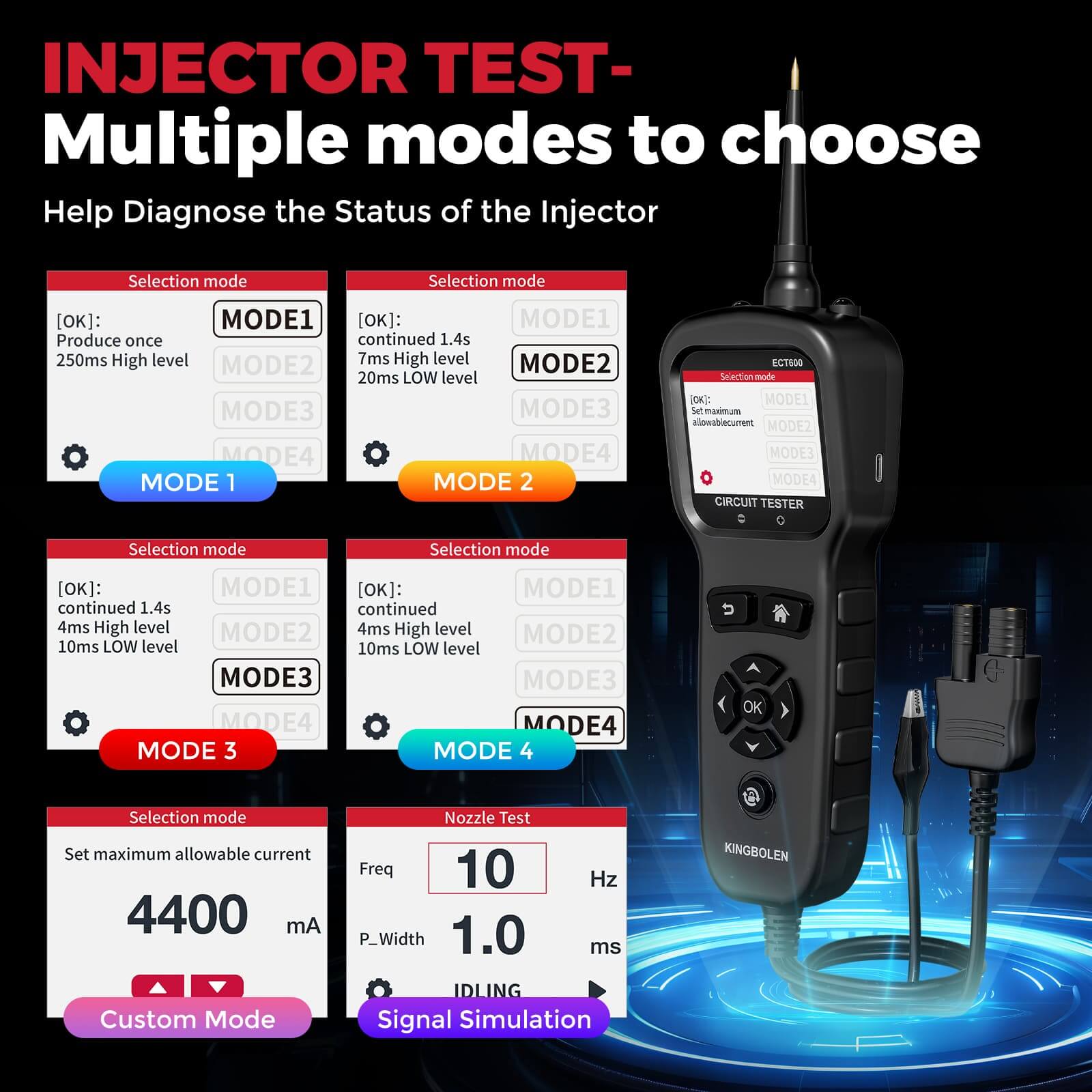KINGBOLEN ECT600 12/24V Car Battery Tester Multi-function Battery Analyzer 0-80V DC With 10m Extension Cord