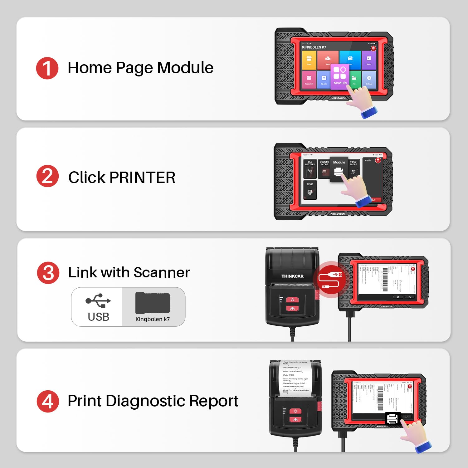 Thinkcar USB Printer for Thinktool & Kingbolen Tablet OBD2 Scanner – Plug and Play Diagnostic Report Printer with 1 Roll of Paper