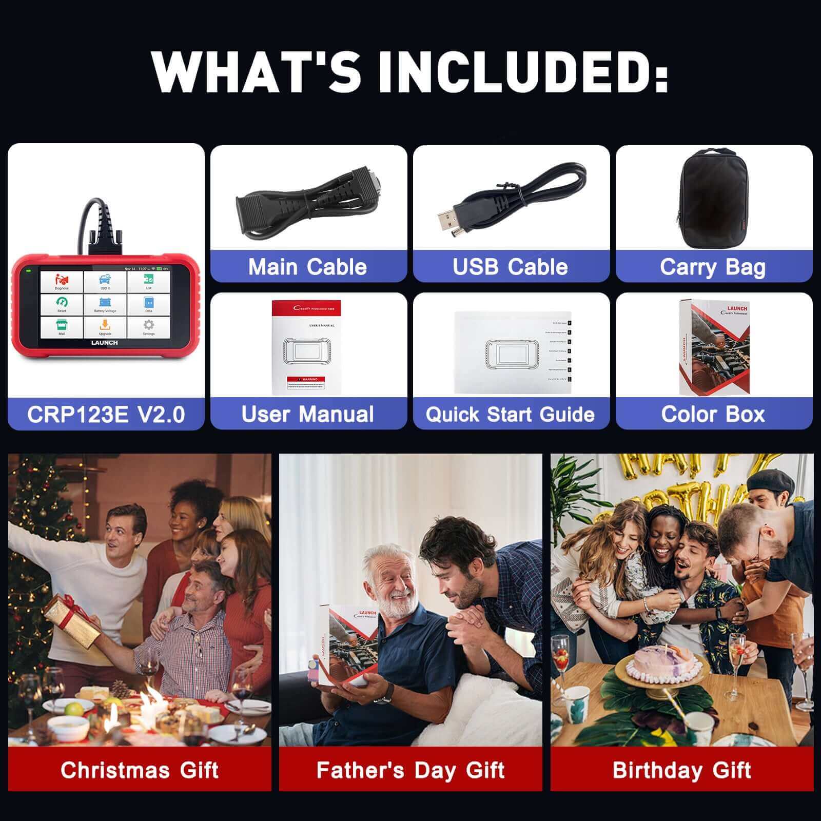 2025 Upgraded LAUNCH CRP123E V2.0 OBD2 Scanner – Diagnostic Tool for Engine, ABS, SRS, Transmission with 7 Reset Functions: Oil, Throttle, SAS, BMS, EPB, DPF, ABS Bleeding, Battery Test, FCA SGW, Lifetime Free Updates