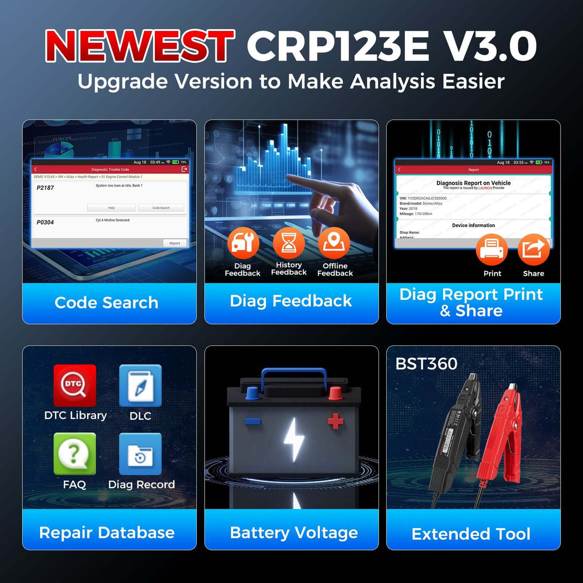 LAUNCH CRP123E V3.0 Scan Tool for Throttle Body Relearn & Canfd & Doip