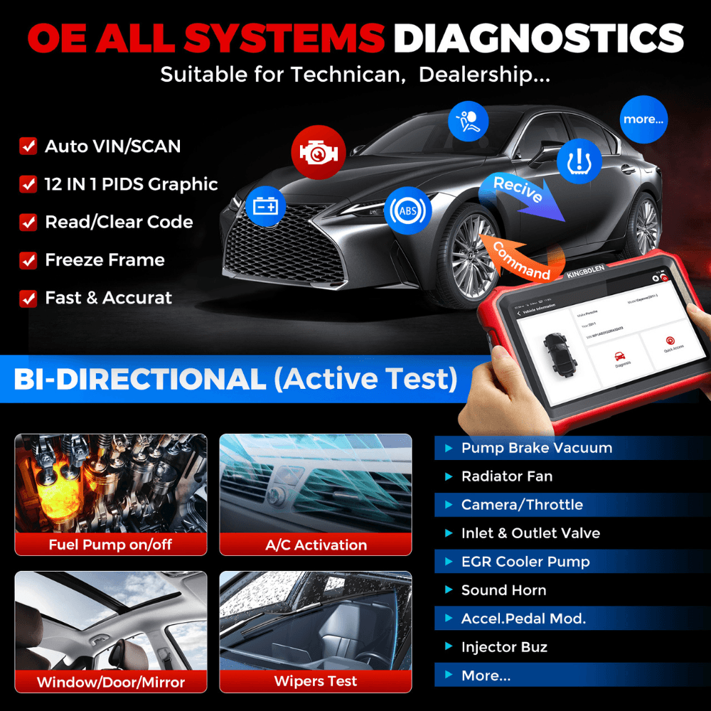 KINGBOLEN K8 PRO:OE-LEVEL Car Diagnostic Tool with Lifetime Free Updates, Bluetooth 8" Wireless Scanner, ECU Coding, Bi-Directional, 34+ Reset, CANFD, DOIP, FCA AutoAuth