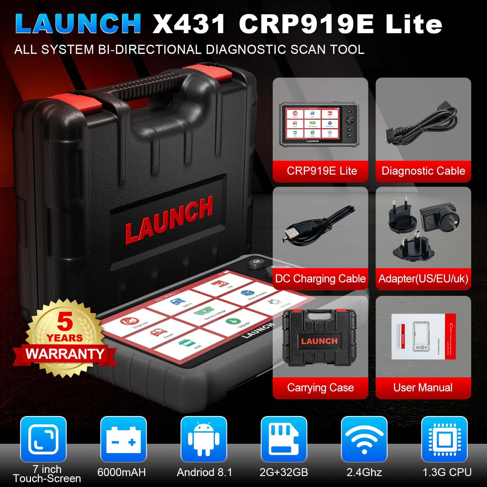 2025 Launch X431 CRP919E Lite All System Diagnostic & 32+ Services OBD2 Scanner with FCA Function