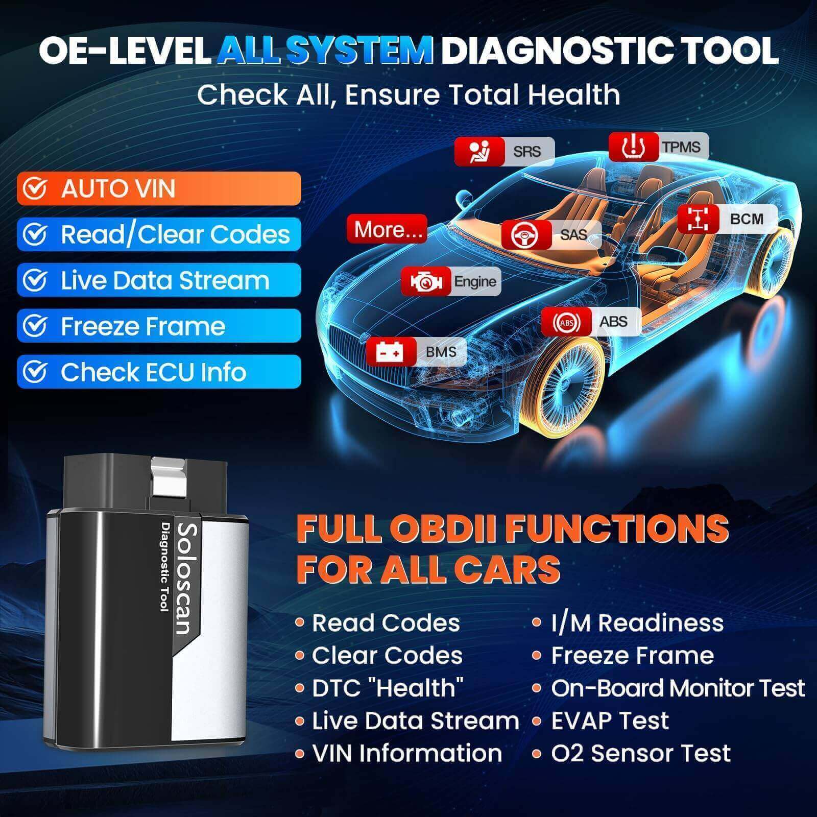 KINGBOLEN SOLOSCAN OBD2 Bluetooth Scanner for Land Rover & Jaguar– Lifetime Free Updates, Bi-Directional Control, ECU Coding & Full System Diagnostics