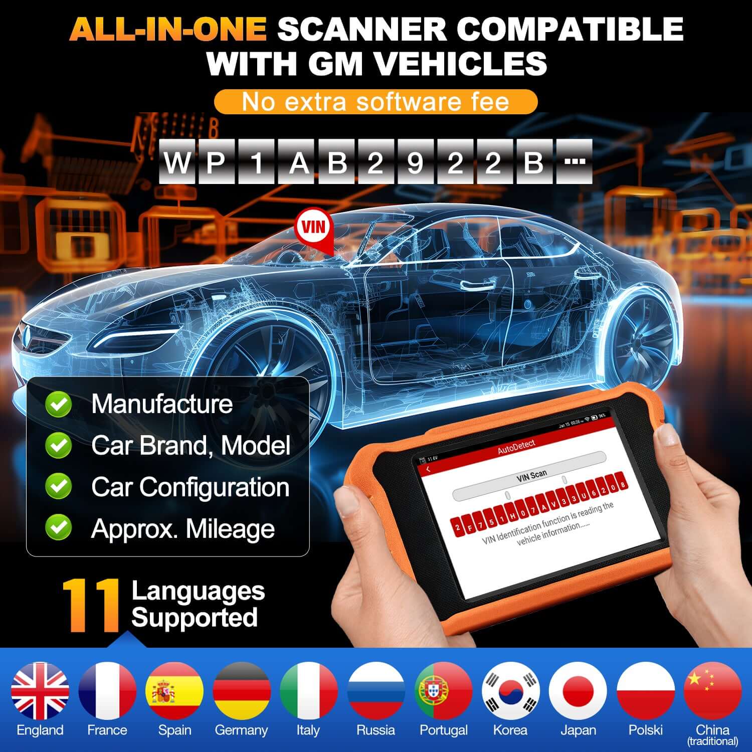 LAUNCH X431 Creader Elite 2.0 For GM OBD2 Scanner Bi Directional Scan Tool Professional Diagnostic Code Reader(Support GM, GM Brazil, Buick, Chevrolet, China Chevrolet, Cadillac, SGM, GMC)