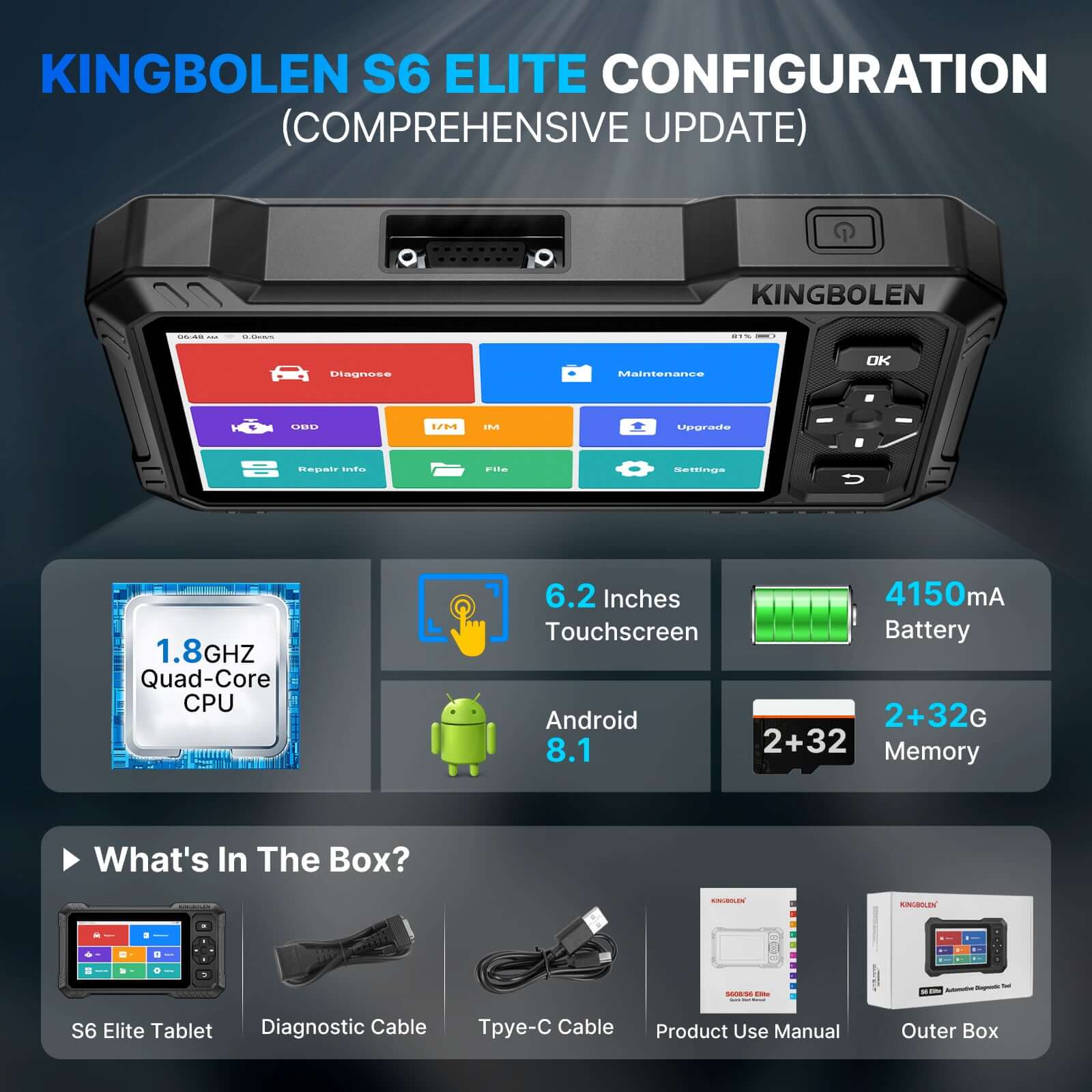 KINGBOLEN S6 ELITE Free Updates Full System Bi-Directional OBD2 Scanner