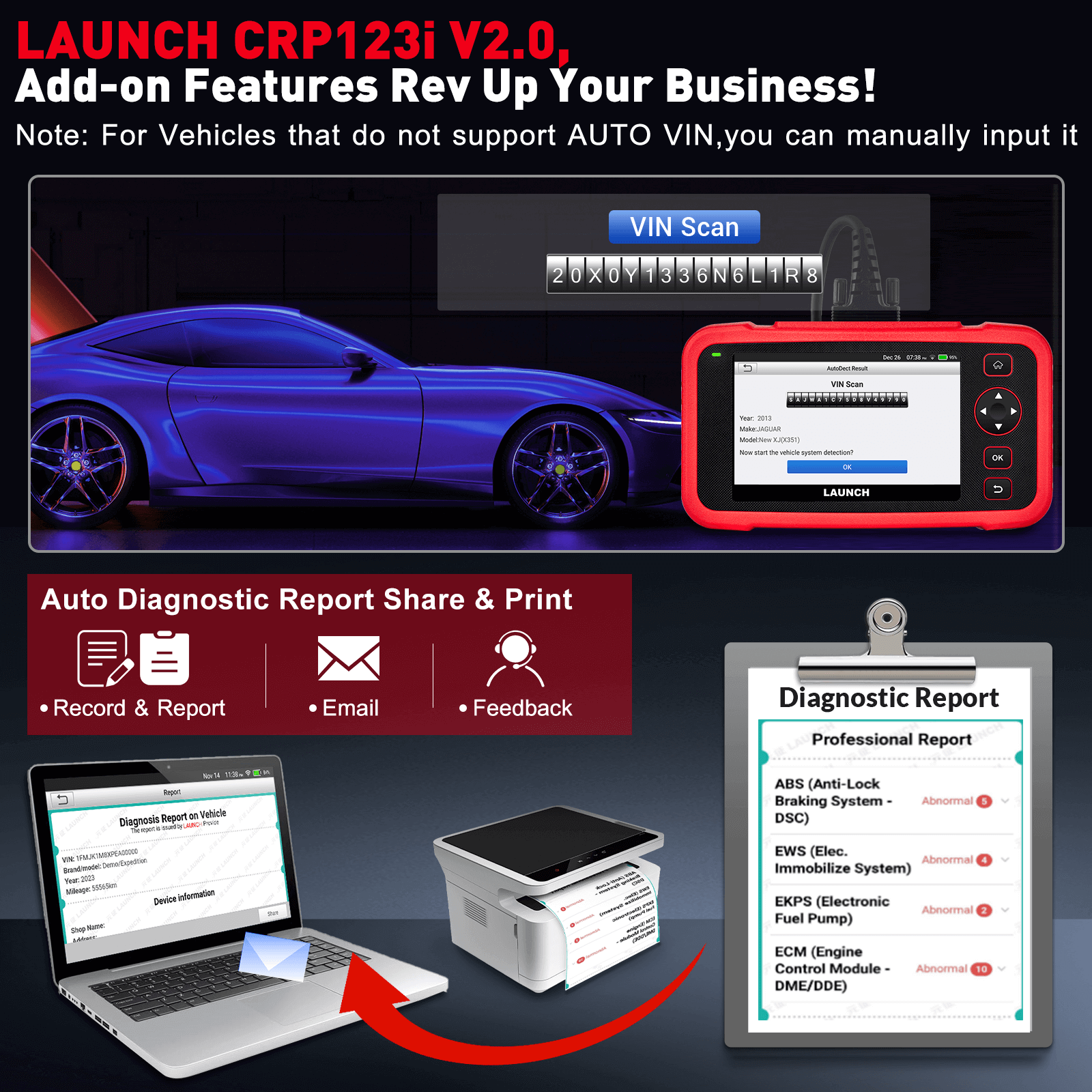 2025 LAUNCH CRP123i V2.0 Elite OBD2 Scanner – Engine/ABS/SRS/Transmission Diagnostic Tool with 7 Reset Functions, Battery Test, FCA SGW, Free Lifetime Updates