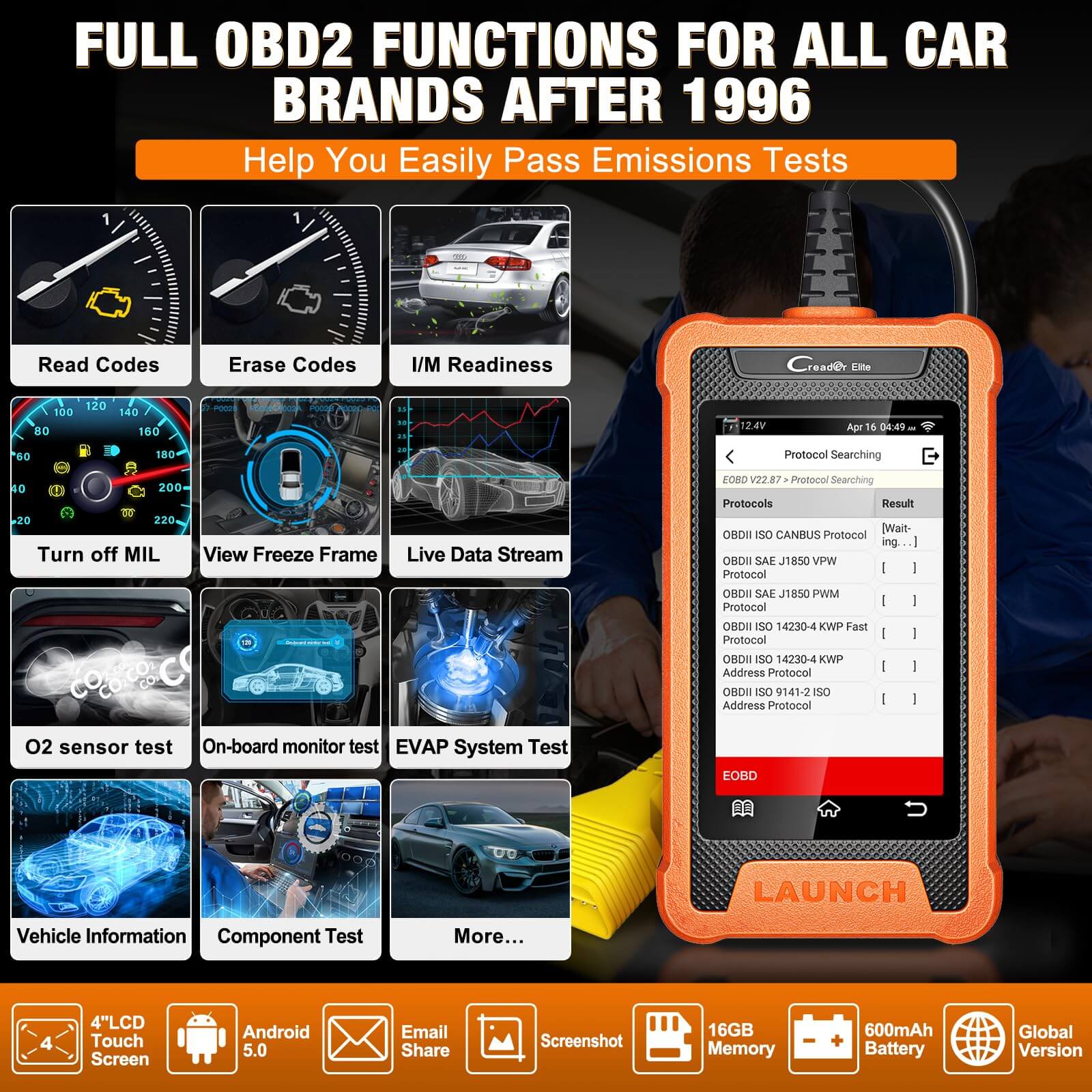 LAUNCH X431 Creader Elite for Toyota Car OBD2 Bi directional Diagnostic Scanner ALL System Code Reader (Support Lexus, Toyota China)