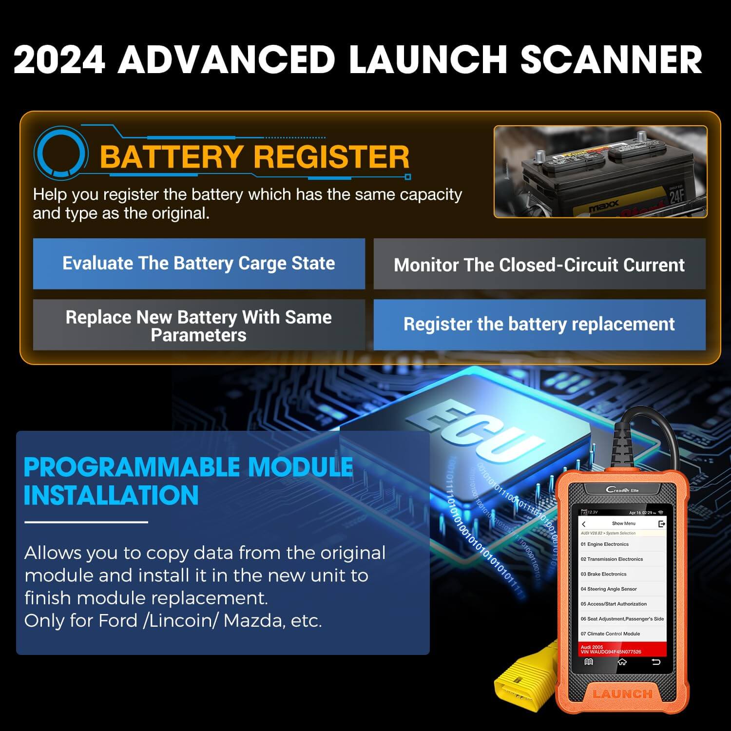LAUNCH X431 Creader Elite For Ford Code Reader Bidirectional Diagnostic Tool Scanner(Support Lincoln, Ford China, Mazda)