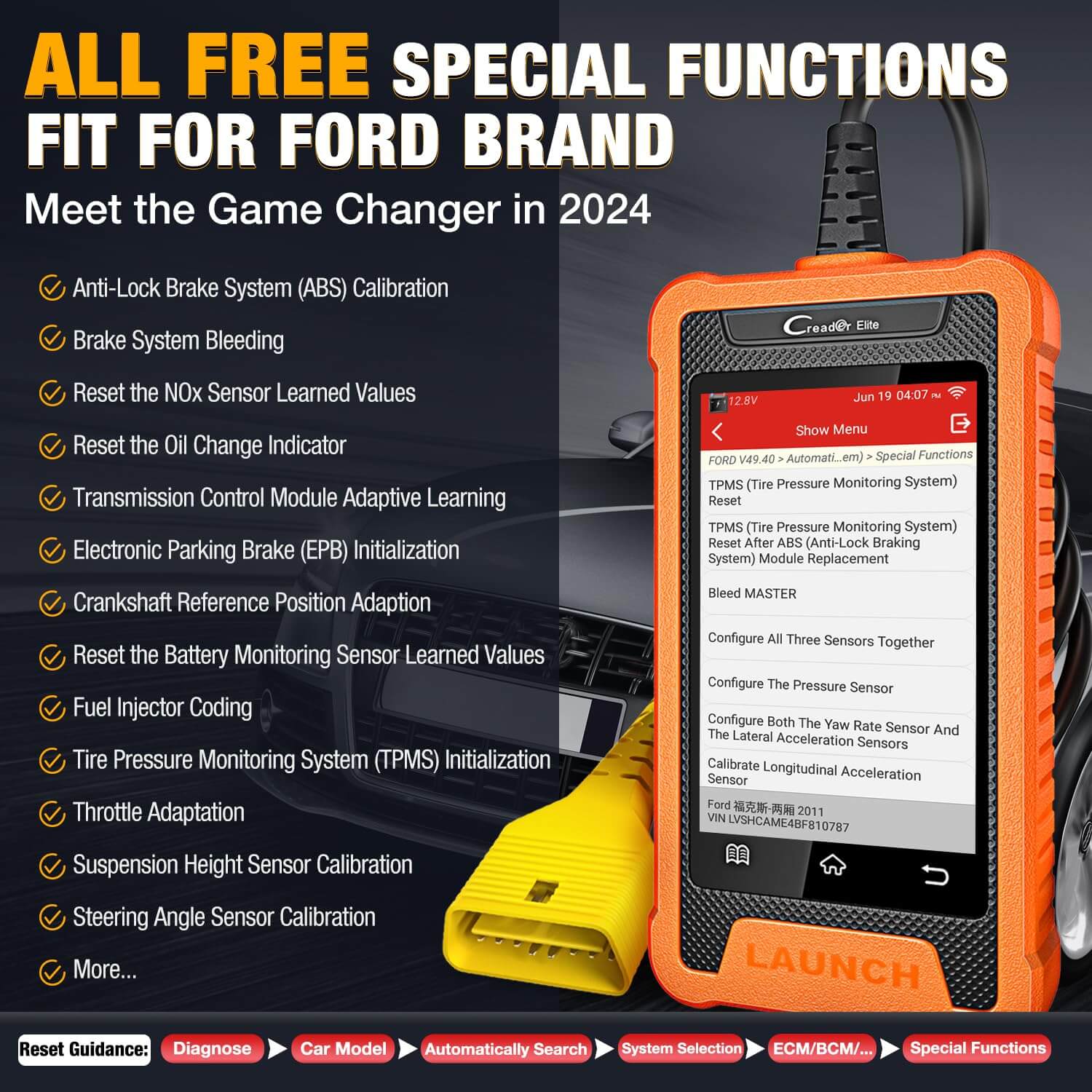 LAUNCH X431 Creader Elite For Ford Code Reader Bidirectional Diagnostic Tool Scanner(Support Lincoln, Ford China, Mazda)