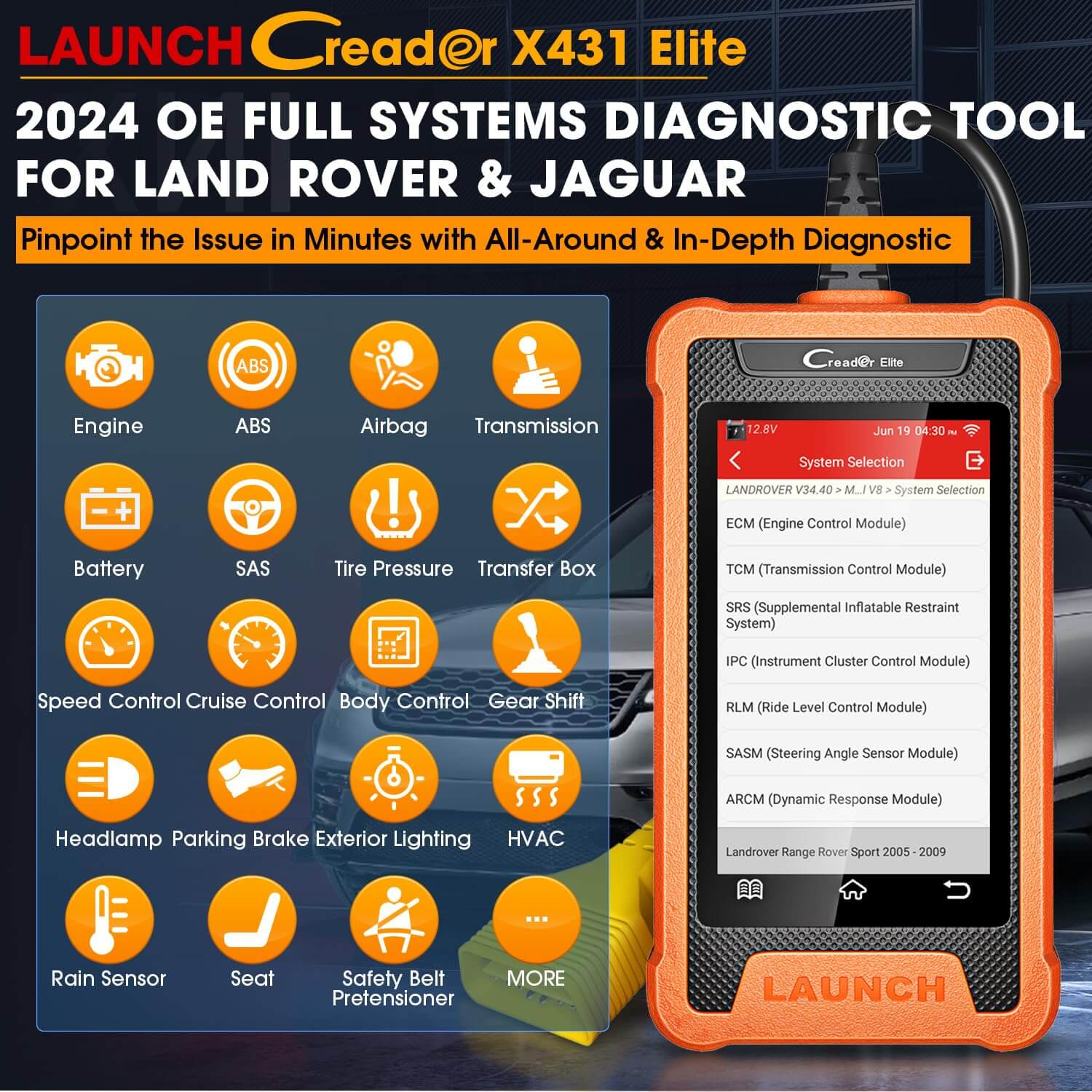 LAUNCH X431 Creader Elite For Land Rover Car OBD2 Scanner Bi directional Diagnostic Tool ALL System Code Reader(Support Land Rover, Jaguar)
