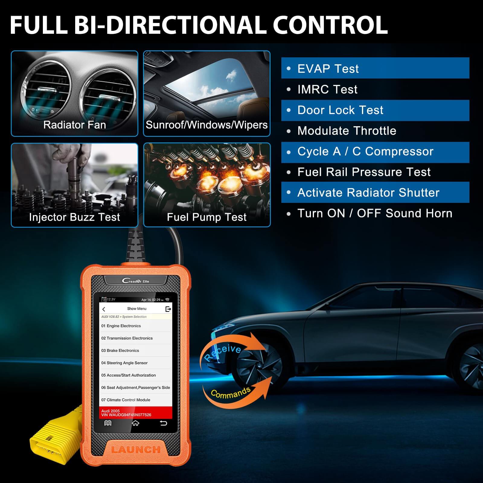 LAUNCH X431 Creader Elite for Chrysler Bidirectional Diagnostic Tool OBD2 Scanner ABS SRS DPF Oil Reset Code Reader(Support Chrysler, Dodge, Jeep)