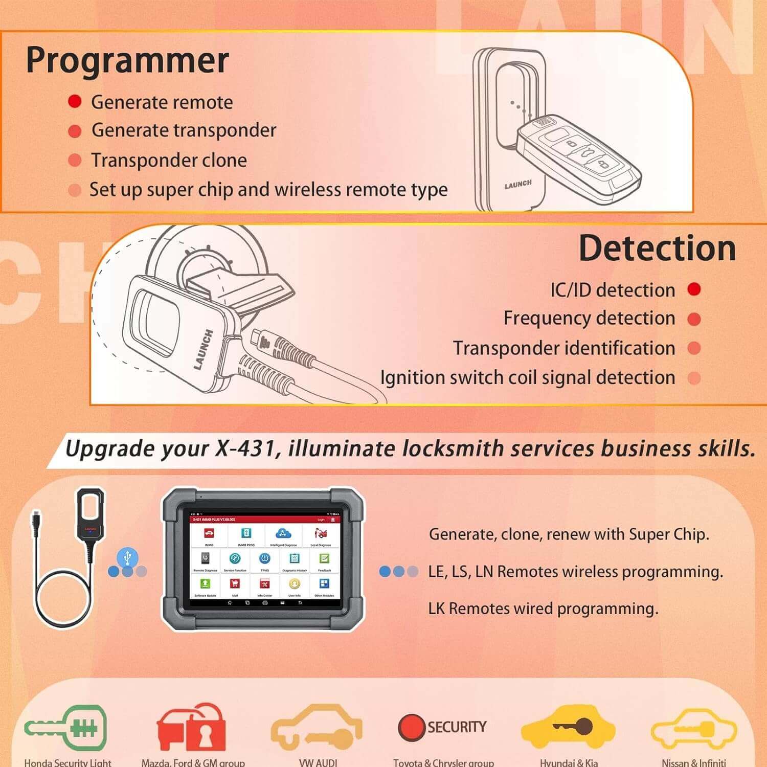Launch X431 Key Programmer Remote Maker with 4PCS Universal Remote Key and 1PCS Super Chip for X431 IMMO Elte/IMMO Plus/pad V