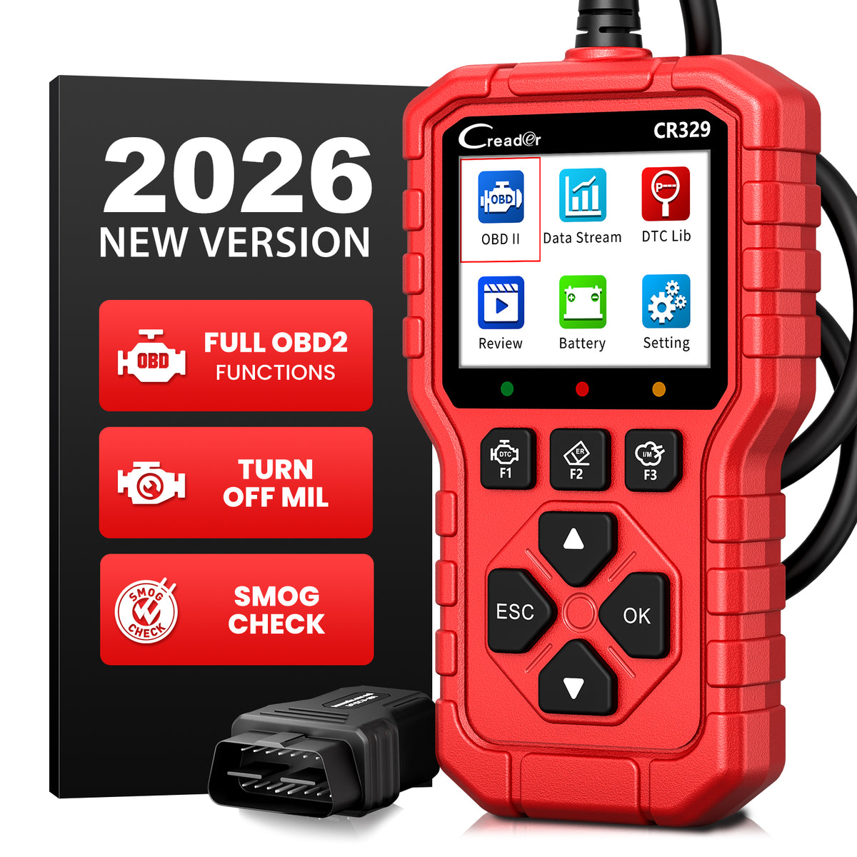 LAUNCH CR329 OBD2 Diagnosis | Maquina Diagnosis Coche Multimarca (Rojo) Analizador Motor | Test Batería, Diagnostica fallos Check Engine al instante | Datos en tiempo real | Para coches 1996-2026