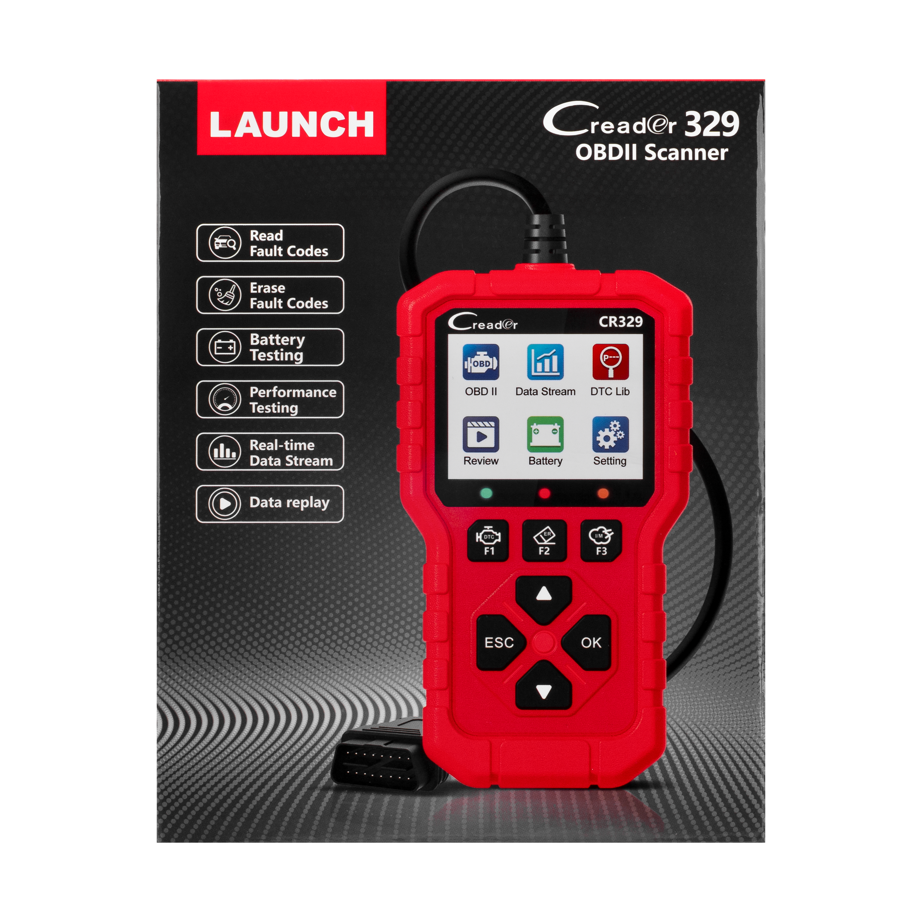 LAUNCH CR329 OBD2 Diagnosis | Maquina Diagnosis Coche Multimarca (Rojo) Analizador Motor | Test Batería, Diagnostica fallos Check Engine al instante | Datos en tiempo real | Para coches 1996-2026