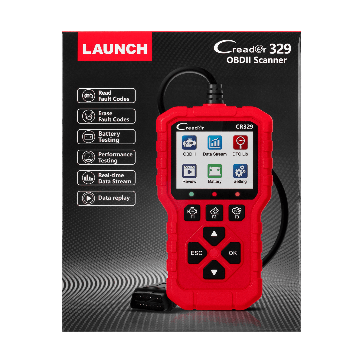 LAUNCH CR329 OBD2 Diagnosis | Maquina Diagnosis Coche Multimarca (Rojo) Analizador Motor | Test Batería, Diagnostica fallos Check Engine al instante | Datos en tiempo real | Para coches 1996-2026
