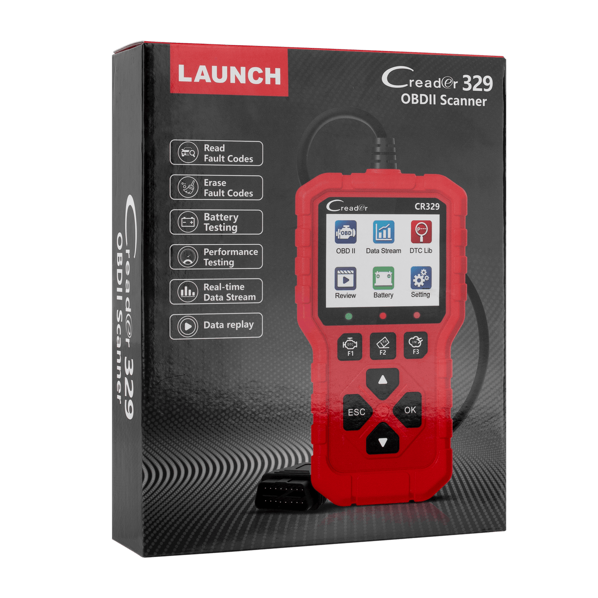 LAUNCH CR329 OBD2 Diagnosis | Maquina Diagnosis Coche Multimarca (Rojo) Analizador Motor | Test Batería, Diagnostica fallos Check Engine al instante | Datos en tiempo real | Para coches 1996-2026